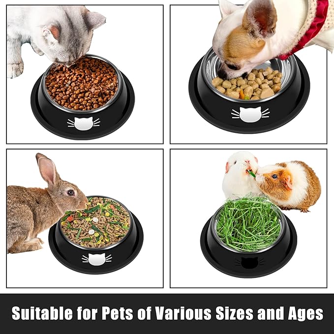 Serentive 2 Pcs Non-Slip Stainless Steel Small Food Bowls - Unbreakable, Thicken Cat Feeder, 7 Oz Dishes - Suitable for Indoor Small Pets - Removable Rubber Base, Easily Clean, Lovely Color — image 5