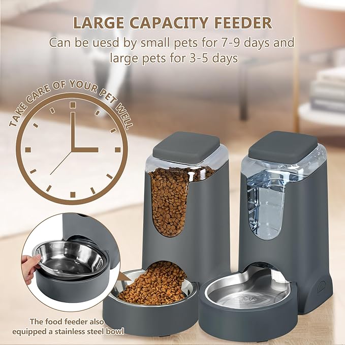 Automatic Cat Feeder and Water Dispenser with Stainless Steel Bowl Dog Gravity Food Feeder and Waterer for Small Medium Pets Puppy Kitten 1 Gallon x 2 — image 5