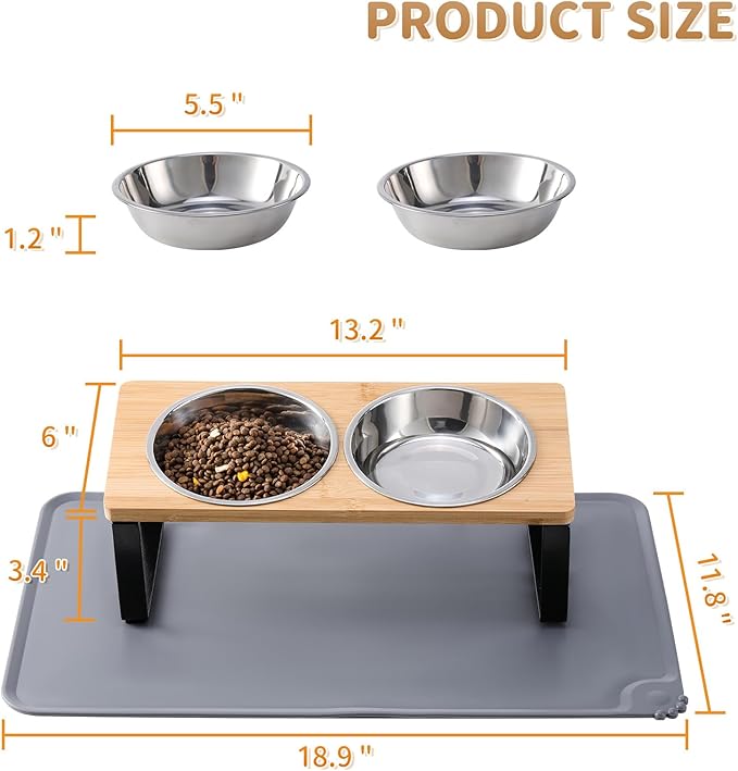 Upgraded Elevated Cat Bowls with Food Mat,15°Tilted Stand Anti Vomiting Raised Cat Dishes for Food and Water,2 Stainless Steel Bowls for Cats and Puppy — image 5