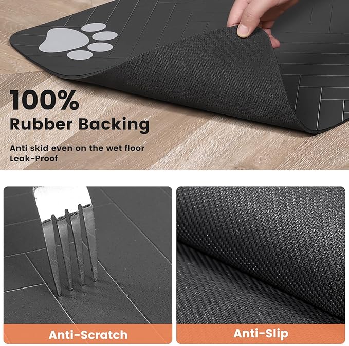 Pet Feeding Mat-Absorbent Pet Placemat for Food and Water Bowl, with Waterproof Rubber Backing, Quick Dry Water Dispenser Mat for Dog and Cat (20"x12", Striped Dark Gray) — image 5