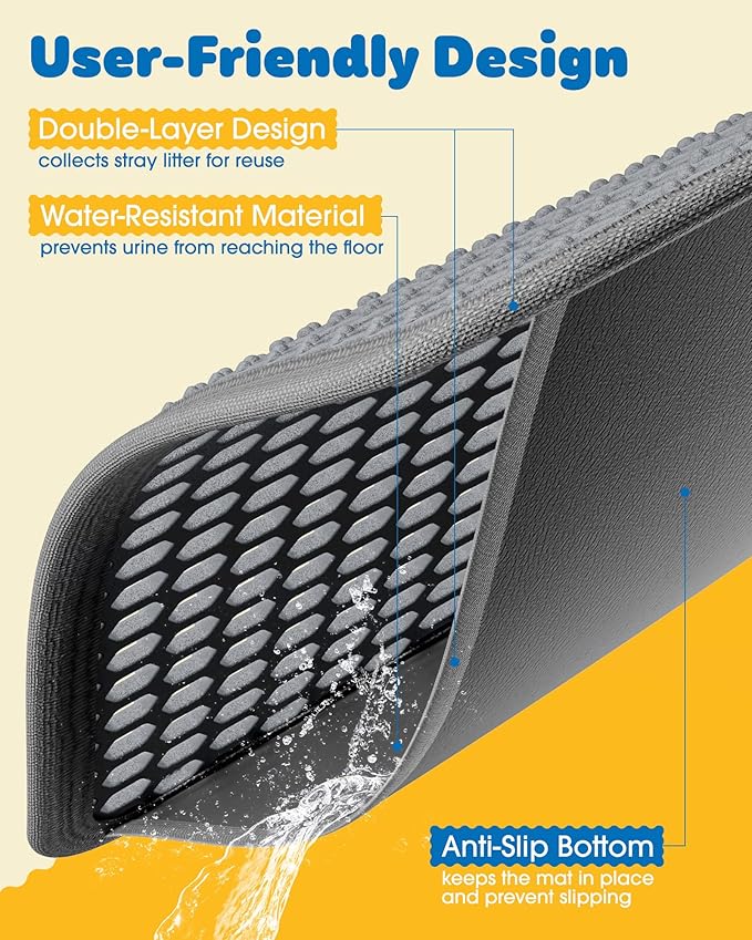 27" x 19" Cat Litter Mat - Ultra-Large Litter Box Mat with Double Layers, Urine-Proof and Non-Slip Litter Trapping Mat, Easy to Clean Kitty Litter Mats for Floor, Scatter Control, Grey — image 5