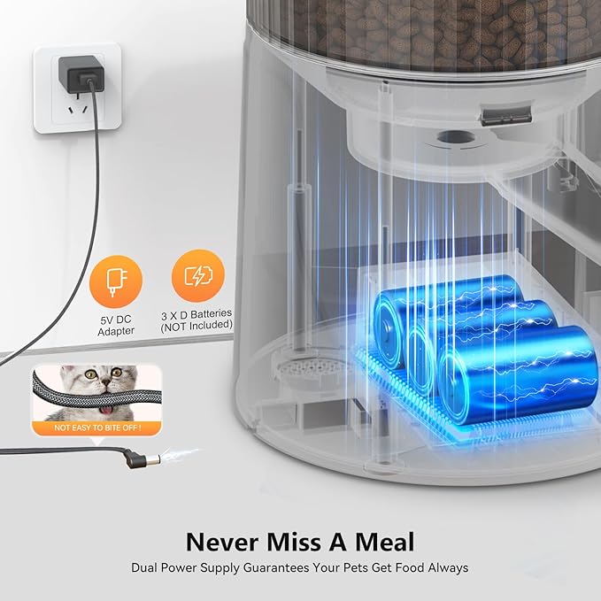 PETULTRA Automatic Cat Feeder: 4L Timed Cats Food Dispenser Programmable 1-6 Meal for Cat and Small Medium Dog- Auto Pet Feeder Easy to Set Up Dual Power Supply with Desiccant Bag| Detachable Washable — image 5