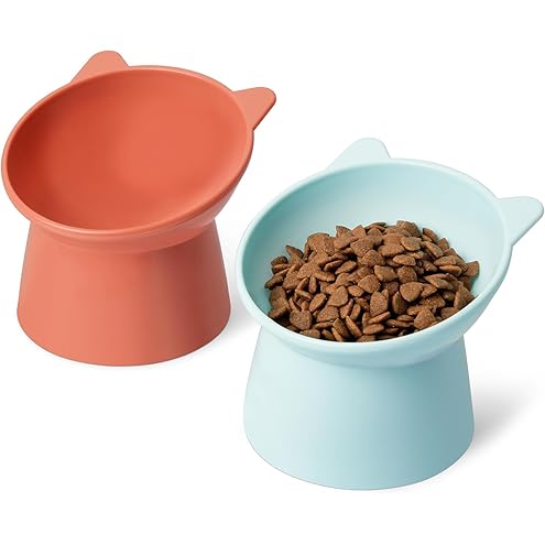 Kitty City Elevated Cat Bowls (Set of 2), Whisker-Friendly Raised Cat Food & Water Dishes, Modern Pedestal Design, Dishwasher Safe, 6.5 oz Each – White & Gray — image 5