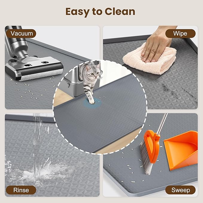 Silicone Cat Litter Mat, XXL 51''×25.6'' Litter Box Mat, Waterproof Floor Mat for Pets, Litter Trapping, Easy to Clean, Soft on Paws (Dark Grey) — image 5