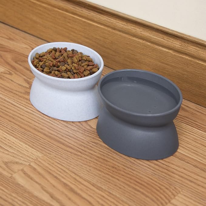 Kitty City Elevated Cat Bowls (Set of 2), Whisker-Friendly Raised Cat Food & Water Dishes, Modern Pedestal Design, Dishwasher Safe, 6.5 oz Each – White & Gray — image 5
