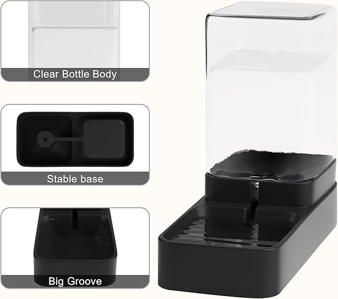 Automatic Cat Feeder and Water Dispenser in Set with Pet Food Bowl,Gravity Dog Waterer and Food Feeder for Small Medium Dog Cat Puppy Kitten Large Capacity(3.3L,Black) — image 5