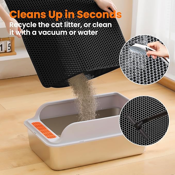 Cat Litter Mat, 24x18 Inches Large Double Layer Honeycomb Cat Litter Trapping Mat, Non Slip Waterproof Urine Proof Cat Litter Box Mat for Floor, Kitty Litter Rug, Cat Supplies, Black — image 5