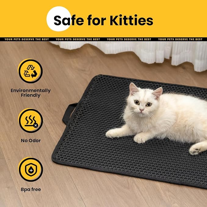 Cat Litter Mat Compact Size 23.6"x14.6" for Small Spaces, Upgrade Waterproof Leakproof Back Layer, Honeycomb Trapping Mat, Washable, Easy to Clean, Scatter Control Kitty Litter Matt, Black — image 5