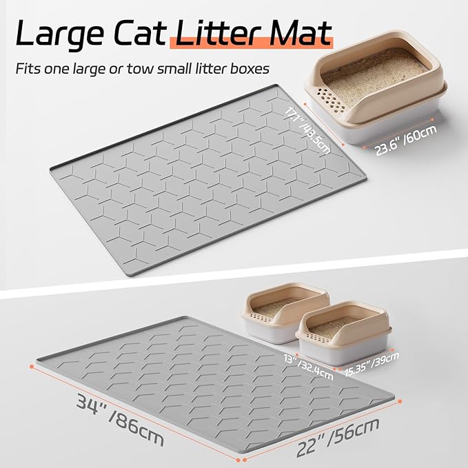 Bulkniu Large Silicone Cat Litter Mat, Waterproof/Urineproof, Litter Recycling, Easy to Clean, Soft on Kitty Paw (22"X34"- Grey) — image 5