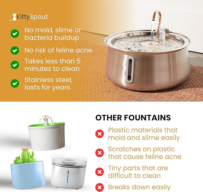KittySpout Stainless Steel Cat Water Fountain Automatic Drinking Fountain, Quiet Circulating Water Bowl, Dishwasher Safe, Indoor Pet Fountain for Hydrated Healthy Cats (Stainless Steel, 4L Corded) — image 6