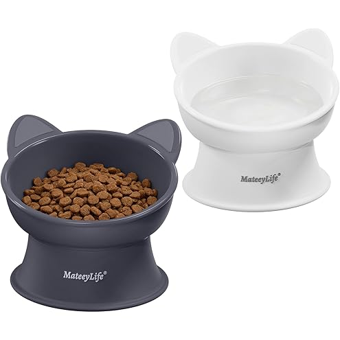 Kitty City Elevated Cat Bowls (Set of 2), Whisker-Friendly Raised Cat Food & Water Dishes, Modern Pedestal Design, Dishwasher Safe, 6.5 oz Each – White & Gray — image 15