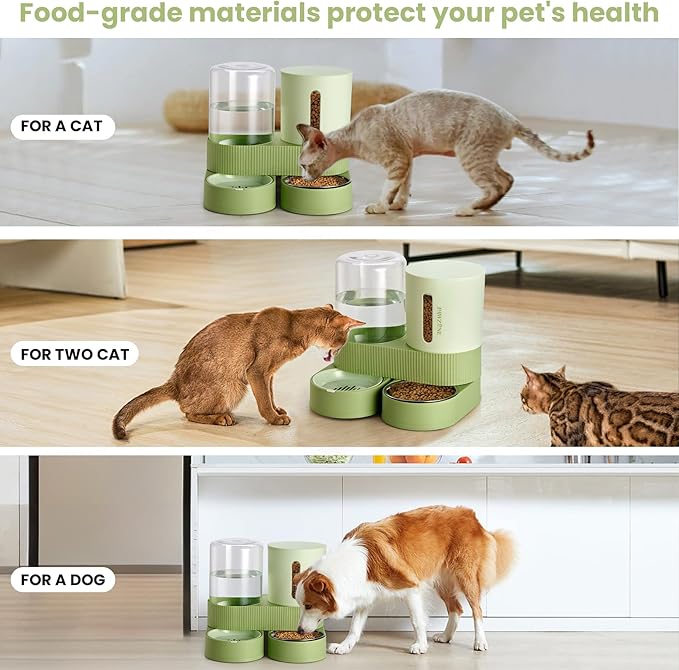2 Pack Automatic Cat Feeder Stainless Steel Water Dispenser Gravity Food Feeder and Waterer Set with Pet Food Bowl for Small Medium Kitten Puppy Pets Large Capacity(Green) — image 6