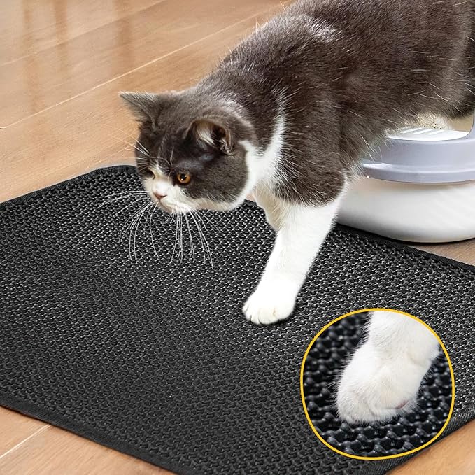 Cat Litter Mat Compact Size 23.6"x14.6" for Small Spaces, Upgrade Waterproof Leakproof Back Layer, Honeycomb Trapping Mat, Washable, Easy to Clean, Scatter Control Kitty Litter Matt, Black — image 6