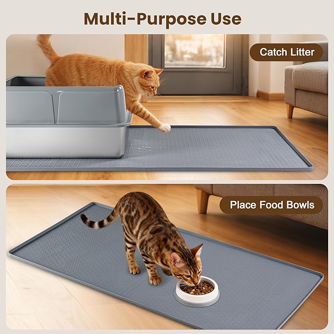 Silicone Cat Litter Mat, XXL 51''×25.6'' Litter Box Mat, Waterproof Floor Mat for Pets, Litter Trapping, Easy to Clean, Soft on Paws (Dark Grey) — image 6