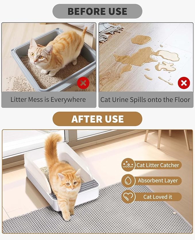 Fostanfly Cat Litter Mat - Extra Large XL 45"x 27" Cat Litter Trapping Mat, Machine Washable Double Layer Design, Urine & Waterproof for Kitty- Easy Clean for Floor — image 6