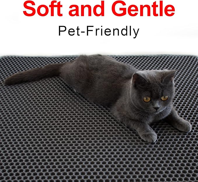 Waretary Cat Litter Box Mat: 36"x 30" Waterproof Kitty Cat Litter Trapping Mat, Easy-clean Double-layer Scatter Control Pad Rug (Grey) — image 6
