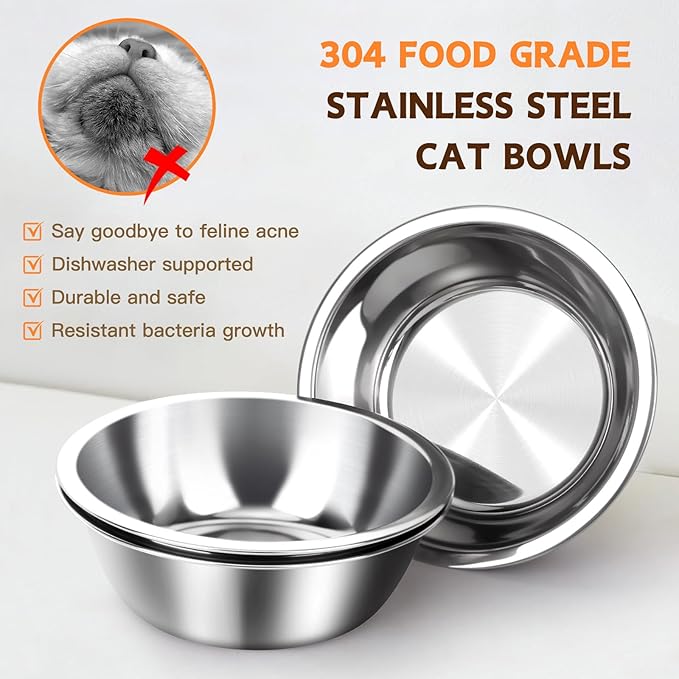 Bamboo Elevated Cat Bowls, 3 Stainless Steel Raised Cat Bowl with Stand, 15°Tilted Cat Feeding Station, Cat Food and Water Bowl Set for Small Cats, Anti Vomitting, Whisker Fatigue (Natural) — image 6