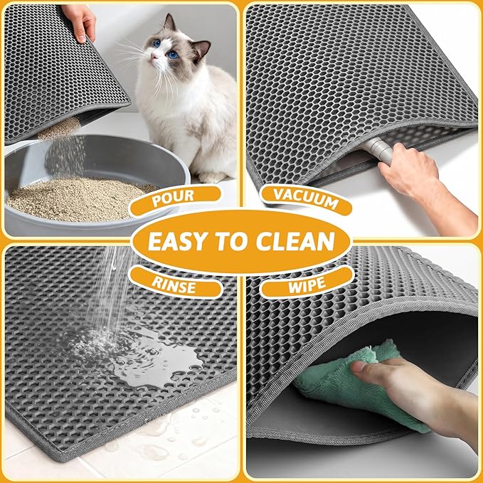 Pieviev Cat Litter Mat Double Layer Waterproof Urine Proof Trapping Mat 1 Pack (Gray, 24x15 Inch (Pack of 1)) — image 6