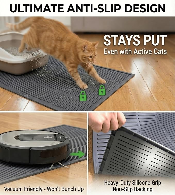 Large Cat Litter Mat: Silicone Litter Trapping Mat for Litter Box - Easy to Clean Waterproof & Anti-Slip Soft Rubber Mat - Durable Design Traps Pellet & Clay Litter — image 6