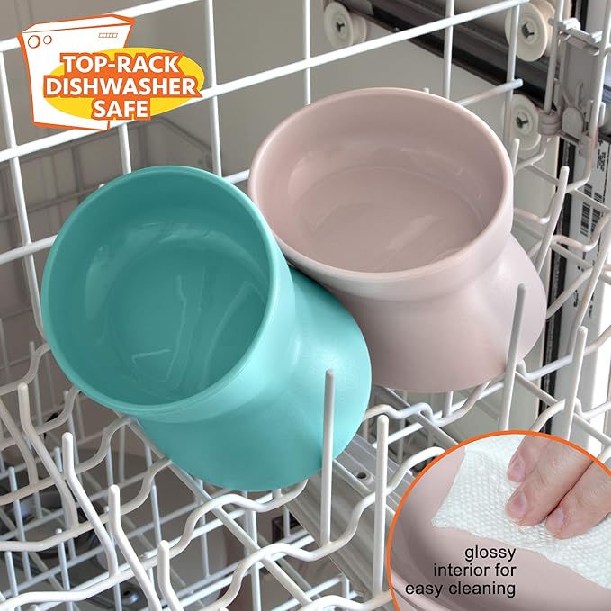 Kitty City Elevated Cat Bowls (Set of 2), Whisker-Friendly Raised Cat Food & Water Dishes, Modern Pedestal Design, Dishwasher Safe, 6.5 oz Each – Teal & Light Pink — image 6