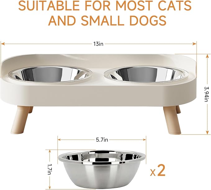 Elevated Cat Bowl, Raised Cat Food and Water Bowl Set for Indoor Cats, Splash Proof with 2 Stainless Steel Pet Food Bowls for Cats and Puppies, Whisker Fatigue and Dishwasher Safe - White — image 6