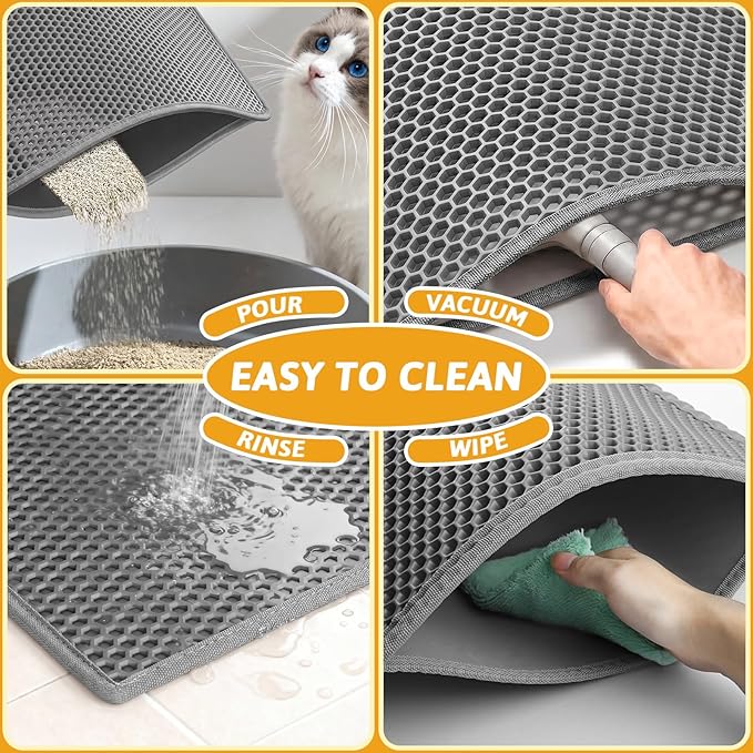 Pieviev Cat Litter Mat Double Layer Waterproof Urine Proof Trapping Mat 1 Pack (Gray, 30x24 Inch (Pack of 1)) — image 6