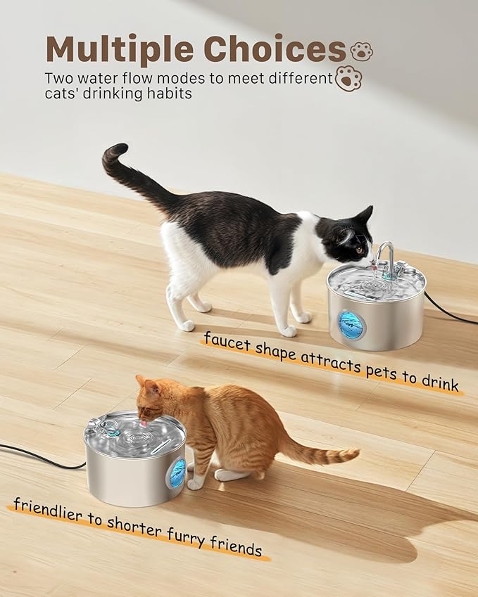 Cat Water Fountain Stainless Steel: 74oz/2.2L Cat Fountain for Drinking - Pet Water Fountain for Cats Inside - Quiet Cats Water Bowl Dispenser - Kitty Drinking Fountains - for Pets& Small Animals — image 6