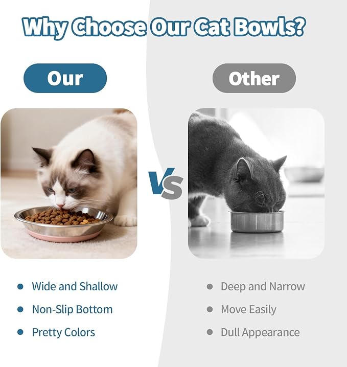 [8 Pack] Stainless Steel Cat Bowls, Cat Dishes Whisker Friendly with Non-Slip Silicone Bottom, Easy to Clean, 5.5" Shallow Wide Cat Food and Water Feeding Bowl for Indoor Outdoor Cats — image 6