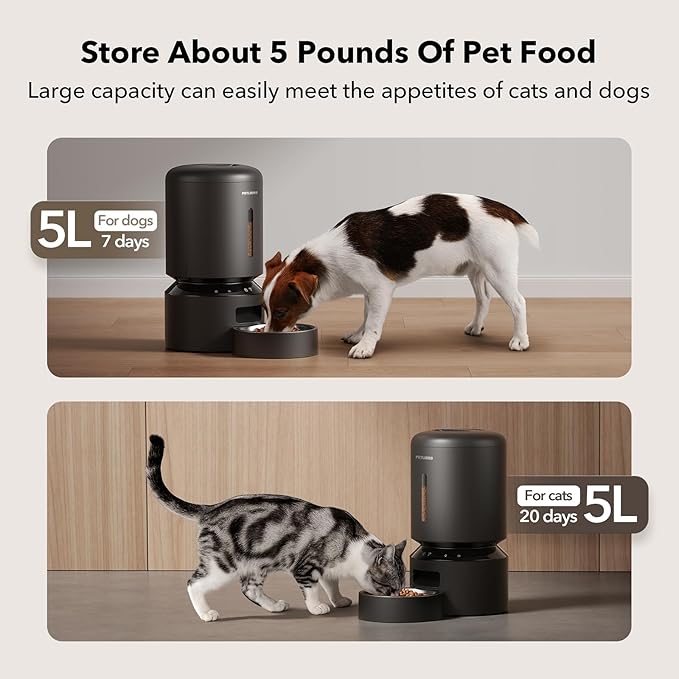 PETLIBRO Automatic Cat Feeder, 5G WiFi Automatic Dog Food Dispenser with Freshness Preservation, 5L Timed Pet Feeder with Low Food Sensor, Up to 10 Meals Per Day, Granary Black — image 6