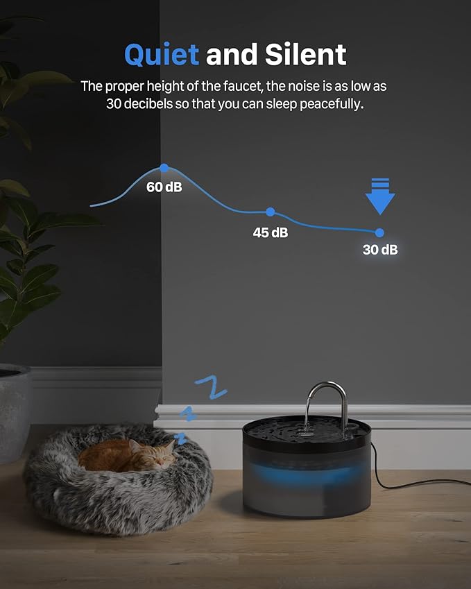 Cat Water Fountain: Dog Bowl Fountains - Automatic Pet Dispenser - Dogs Drinking Waterer Bowls Indoor - Auto Watering Dish Supplies - Easy Cleaning Animal Machine - Quiet 67oz/2L Kitty Drink Fountain — image 6