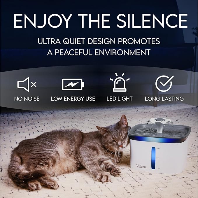 Veken Innovation Award Winner 95oz/2.8L Pet Fountain, Automatic Cat Water Fountain Dog Water Dispenser with Replacement Filters for Cats, Dogs, Multiple Pets (Grey, Plastic) — image 6