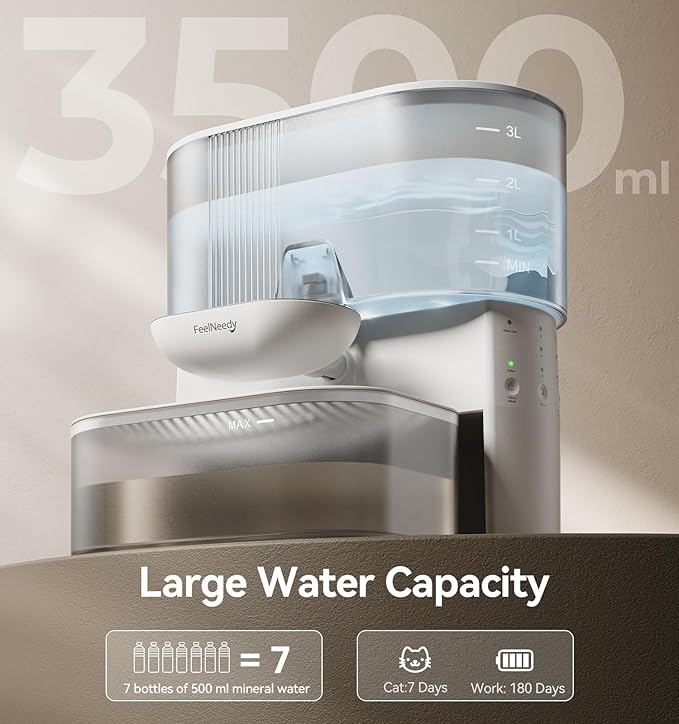 Wireless Cat Water Fountain No Filters, Wastewater Separation, FEELNEEDY Stainless Steel Bowl, 3.5L Pet Water Fountain for Cats & Dogs Dispenser, White — image 6