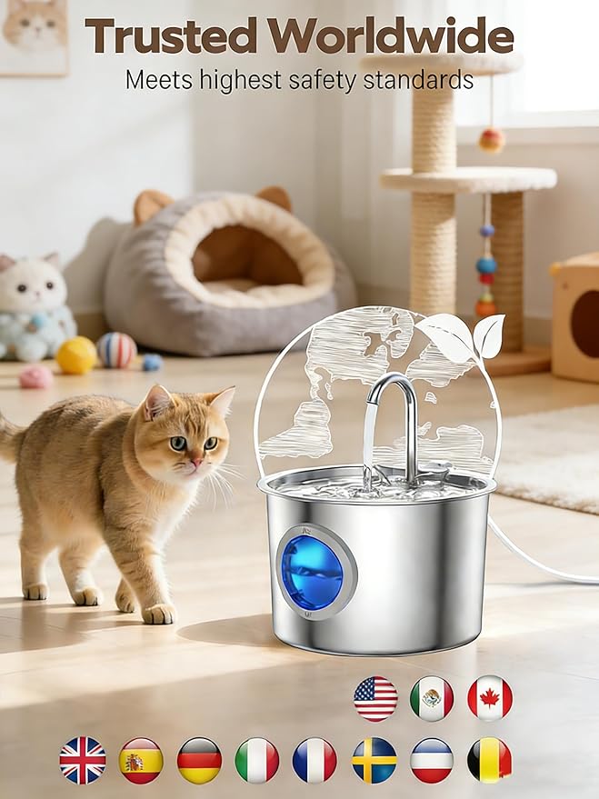 Cat Water Fountain Advanced 304 Stainless Steel 2.2L/74oz with Detachable Tank, Easy to Clean, Automatic Pet Fountain Quiet Cats Water Dispenser, Perfect for Cats Dogs Indoor — image 6