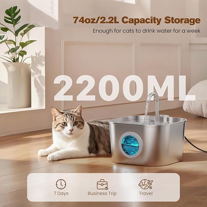 Cat Water Fountain Stainless Steel: Pet Fountains for Cats/Dog Indoor Automatic Waterer Bowls for Drinking Small Animal Water Dispenser Metal Pets Watering Faucet Bottle Auto Kitty Watering Supplies — image 6