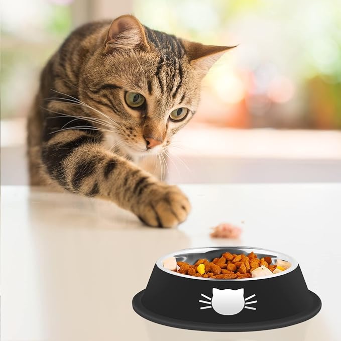 Serentive 2 Pcs Non-Slip Stainless Steel Small Food Bowls - Unbreakable, Thicken Cat Feeder, 7 Oz Dishes - Suitable for Indoor Small Pets - Removable Rubber Base, Easily Clean, Lovely Color — image 6