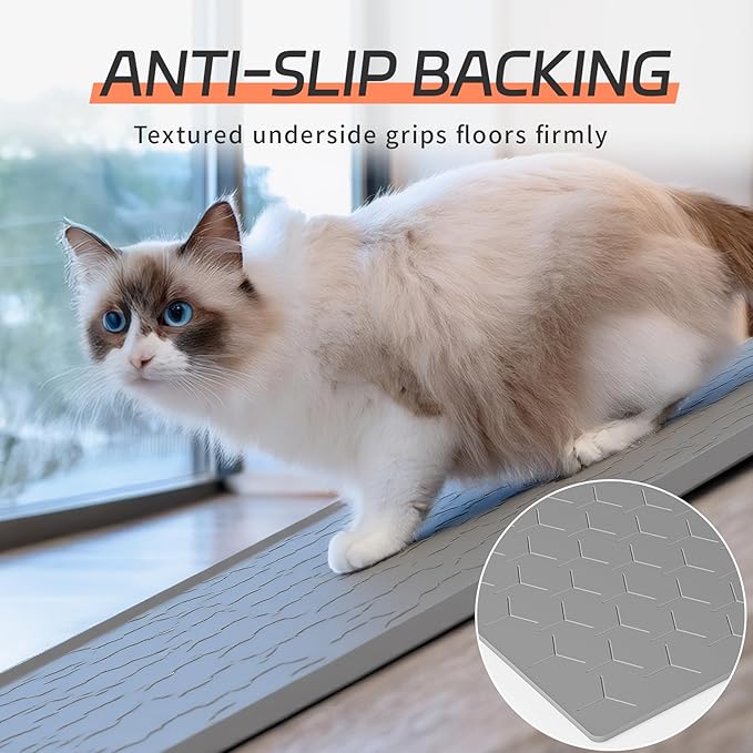 Bulkniu Large Silicone Cat Litter Mat, Waterproof/Urineproof, Litter Recycling, Easy to Clean, Soft on Kitty Paw (22"X34"- Grey) — image 6