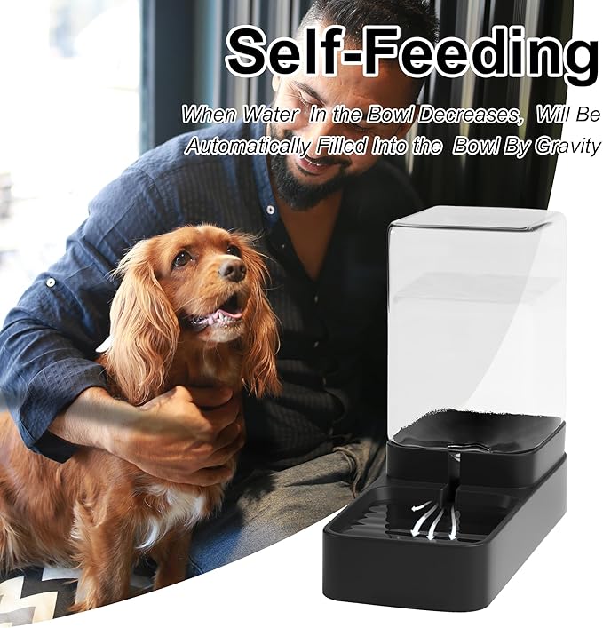Automatic Cat Feeder and Water Dispenser in Set with Pet Food Bowl,Gravity Dog Waterer and Food Feeder for Small Medium Dog Cat Puppy Kitten Large Capacity(3.3L,Black) — image 6