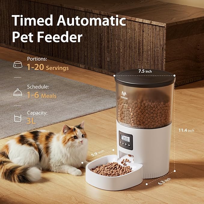 IMIPAW Automatic Cat Feeders, 3L Timed Cat Dry Food Dispenser with Desiccant Bags, Dual Power Supply, Programmable Portion Size, 6 Meals, 20 Portions Per Day, Auto Pet Feeder for Cats and Small Dogs — image 6