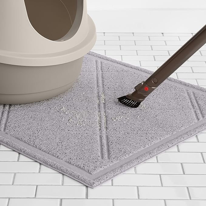 Amazon Basics Less-Mess Litter Trapping Cat Litter Box Mat, Soft on Kitty Paws, Waterproof, Scatter Control, 24" x 35", Grey — image 6