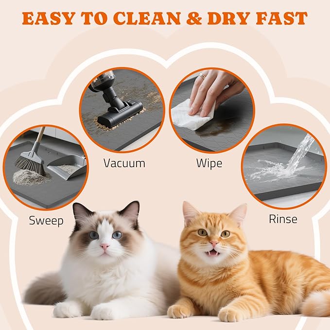 Pawtners Large Cat Litter Mat for Litter Box 2 Packs, 34" x 22" Waterproof Silicone Pad for Floor, Easy to Clean, Gray — image 6