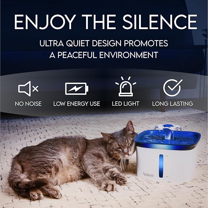 Veken Innovation Award Winner 95oz/2.8L Pet Fountain, Automatic Cat Water Fountain Dog Water Dispenser with Replacement Filters for Cats, Dogs, Multiple Pets (Blue, Plastic) — image 6