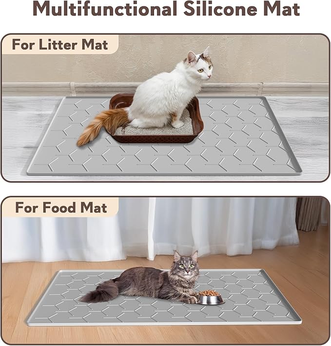 Garoopion Cat Litter Box Mat, Large 40" X 28" Litter Trapping Mat for Cats, Waterproof Silicone Pad for Floor, Gray — image 6