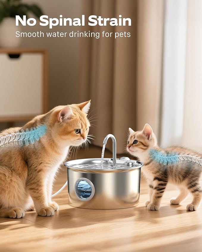 Cat Water Fountain Stainless Steel: Cat Fountain for Drinking - 88oz/2.6L Pet Water Fountain for Cats Indoor - Quiet Cats Water Bowl Dispenser - Pets Feeding & Watering Supplies - for Small Animals — image 6