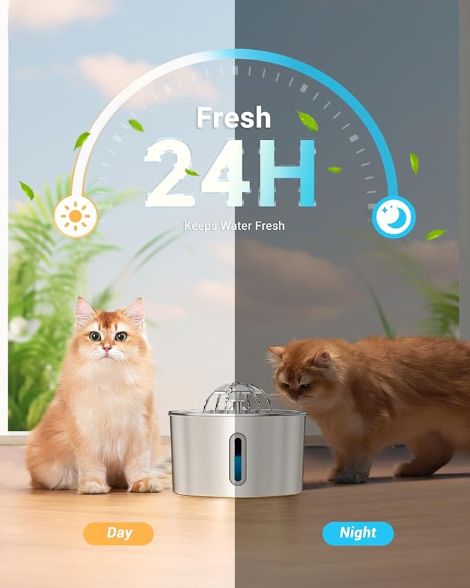 Cat Water Fountain Stainless Steel - 74oz/2.2L Automatic Large Pet Watering Bowl Dispenser for Indoor Dogs - Drinking Fountains with 3 Filter, Gifts for Cats and Kitty - Dog Waterer Bowls No Spill — image 6