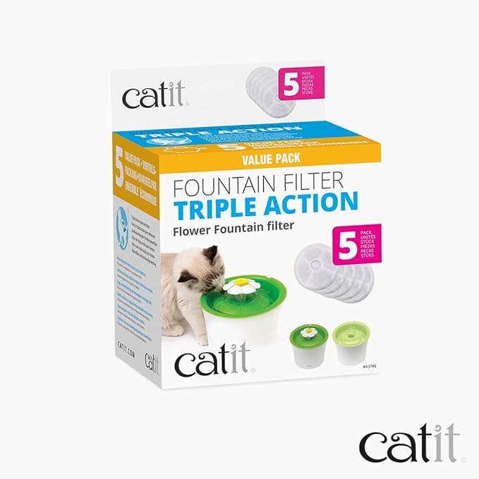 Catit Triple Action Replacement Original Water Fountain Filters, 5 Pack – Official Replacement Filters for Catit Cat Drinking Water Fountains — image 6