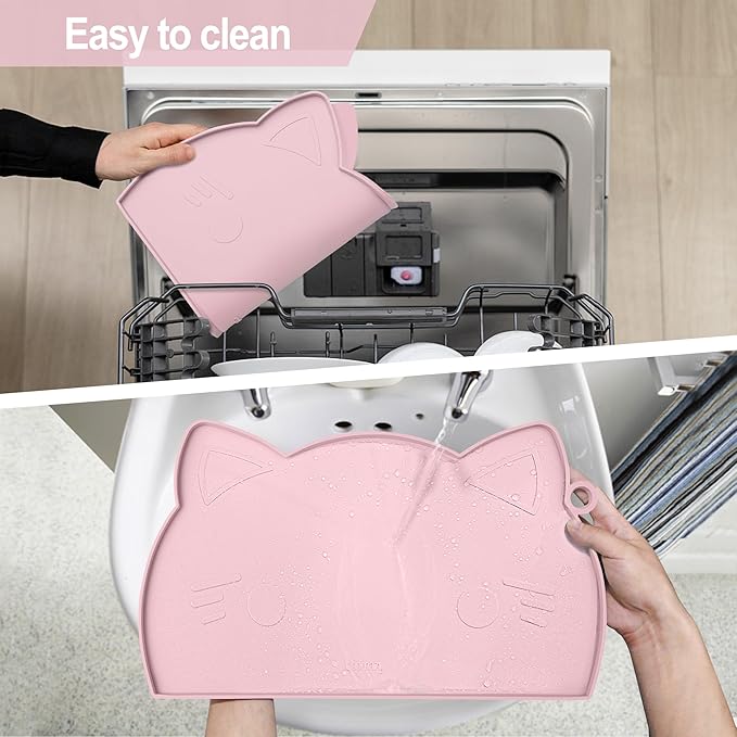 Coomazy Cat Food & Water Mat, Thicker Non-Slip Silicone Mat with Raised Edge (Pink, Medium) — image 6