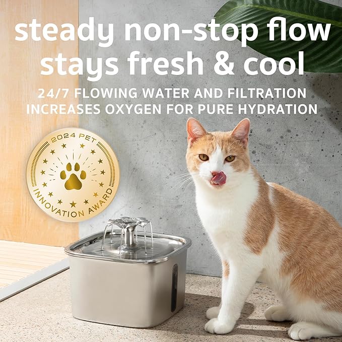 Veken Innovation Award Winner Stainless Steel Cat Water Fountain, 95oz/2.8L Automatic Pet Fountain Dog Water Dispenser with Replacement Filters & Silicone Mat, Gifts for Cats, Dogs (Silver) — image 6