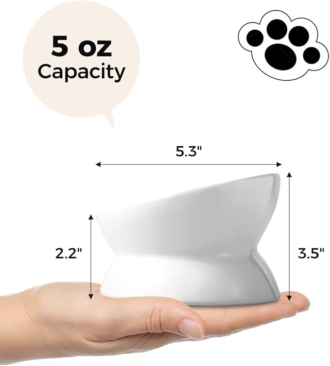 LoeJan Elevated Cat Food Bowl, 5 Oz Ceramic Raised and Tilted Water Bowl, Anti Vomiting and Protect Pets' Spines Dishes for Small Dog, Fat Faced Cat, Kitten (White, 1 Pack) — image 6