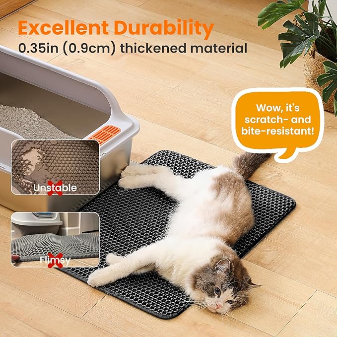 Cat Litter Mat, 24x18 Inches Large Double Layer Honeycomb Cat Litter Trapping Mat, Non Slip Waterproof Urine Proof Cat Litter Box Mat for Floor, Kitty Litter Rug, Cat Supplies, Black — image 6