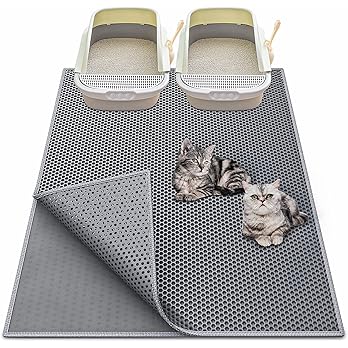 Waretary Cat Litter Box Mat: 36"x 30" Waterproof Kitty Cat Litter Trapping Mat, Easy-clean Double-layer Scatter Control Pad Rug (Grey) — image 7